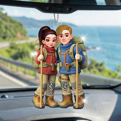 Personalized Hiking Couple Ornament for Wife with personalized design details for meaningful gifting