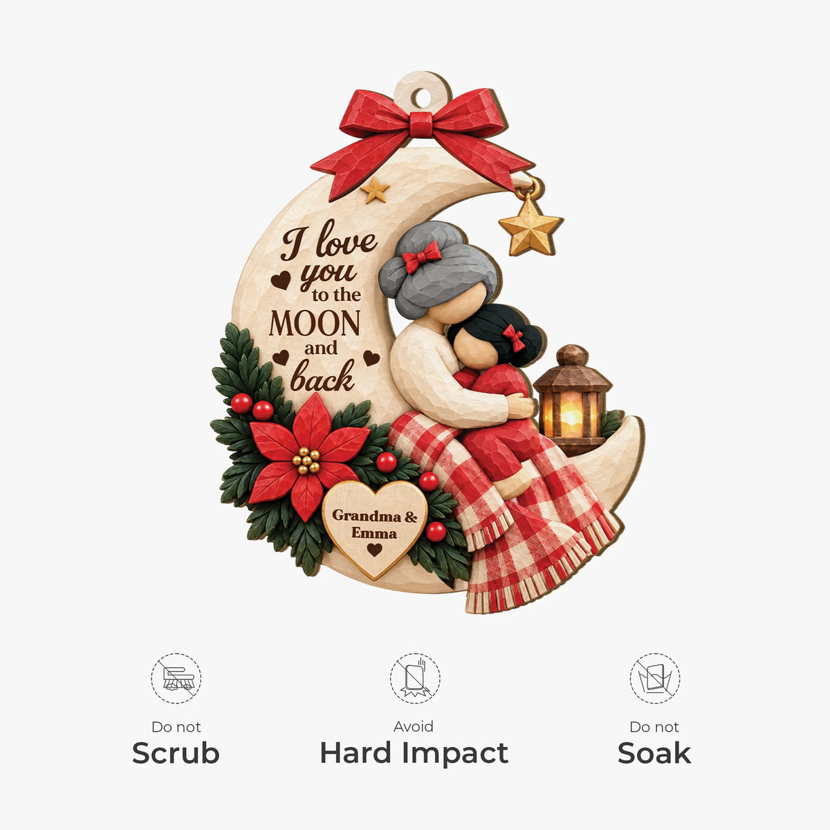 I Love You To The Moon And Back - Personalized Wooden Ornament for Grandma and Grandpa
