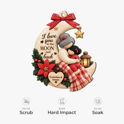 I Love You To The Moon And Back - Personalized Wooden Ornament for Grandma and Grandpa
