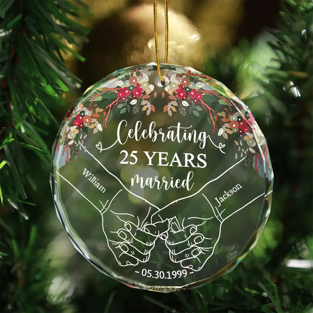 Celebrating Years Married Personalized Glass Ornament - Custom Anniversary Gift for Couples