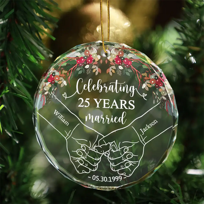 Celebrating Years Married Personalized Glass Ornament - Custom Anniversary Gift for Couples