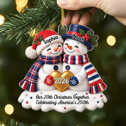 "Our Christmas Together" Personalized Snowman Couple Acrylic Ornament - Custom Anniversary Keepsake for Couples
