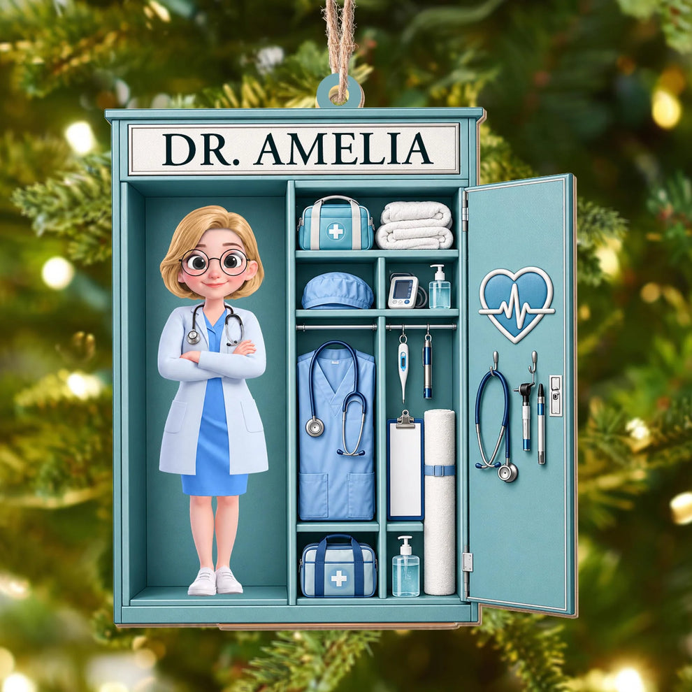 Personalized Doctor Ornament - Custom Medical Locker Wood Keepsake