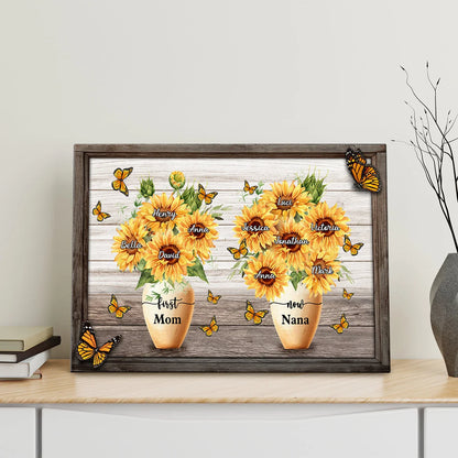 "First Mom Now Grandma" Sunflower Pot Personalized Canvas / Poster - Custom Wall Art Gift for Mom & Grandma