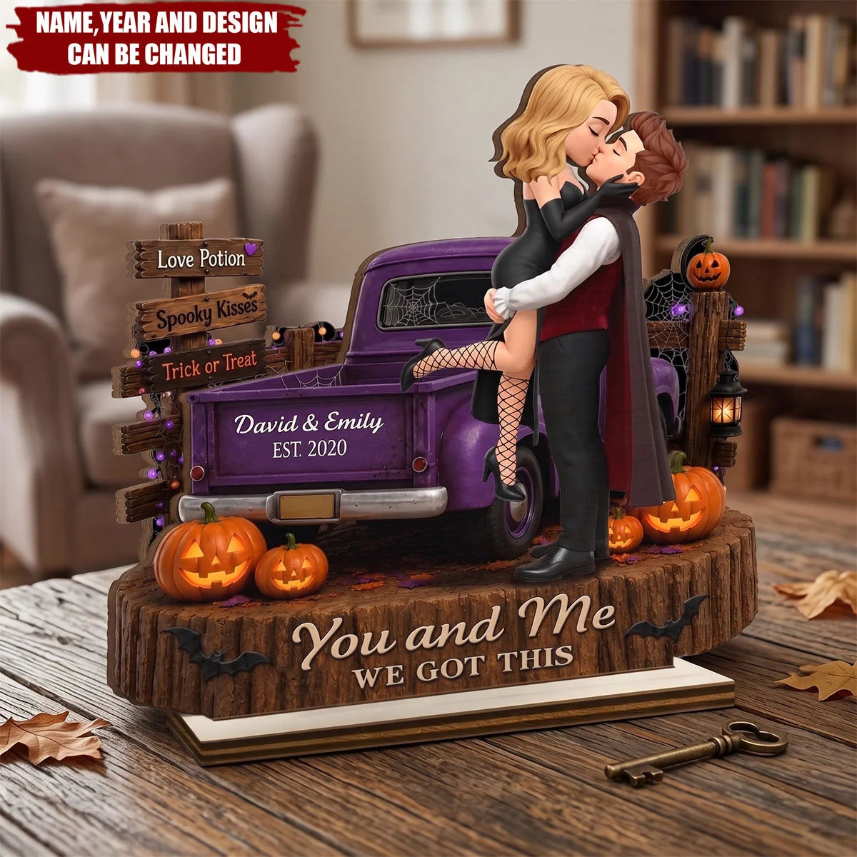 "You and Me We Got This" Personalized Halloween Couple Wooden Plaque - Spooky Custom Anniversary Keepsake Gift for Wife & Husband