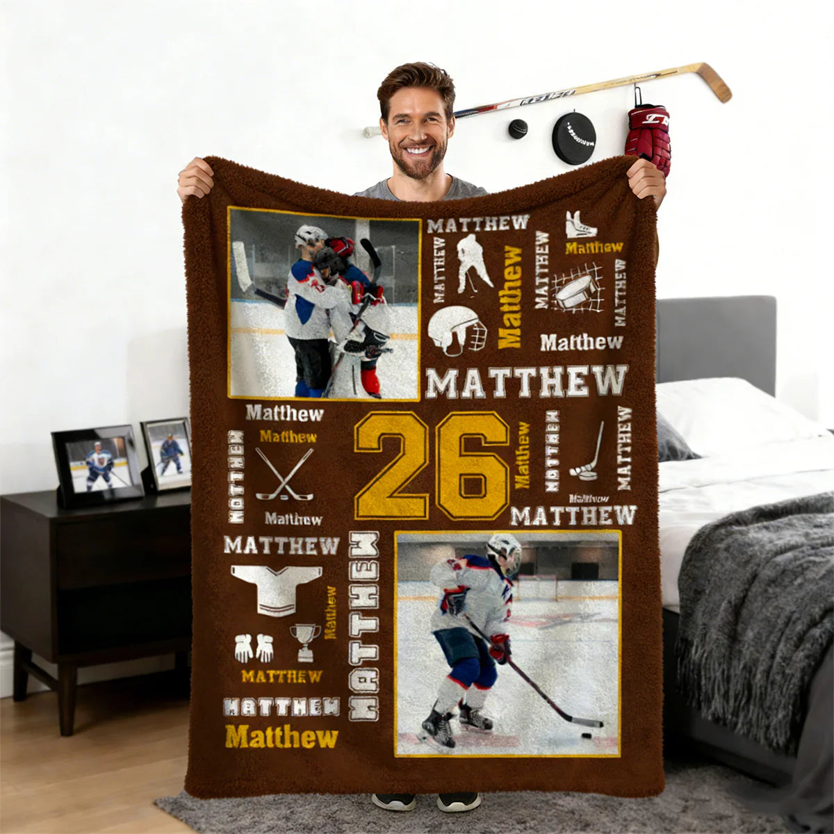 Personalized hockey photo blanket with custom player name and jersey number for hockey lovers gift image 7