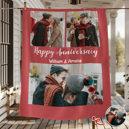 I Love You Forever Personalized Photo Blanket - Custom Anniversary Gift for Couples