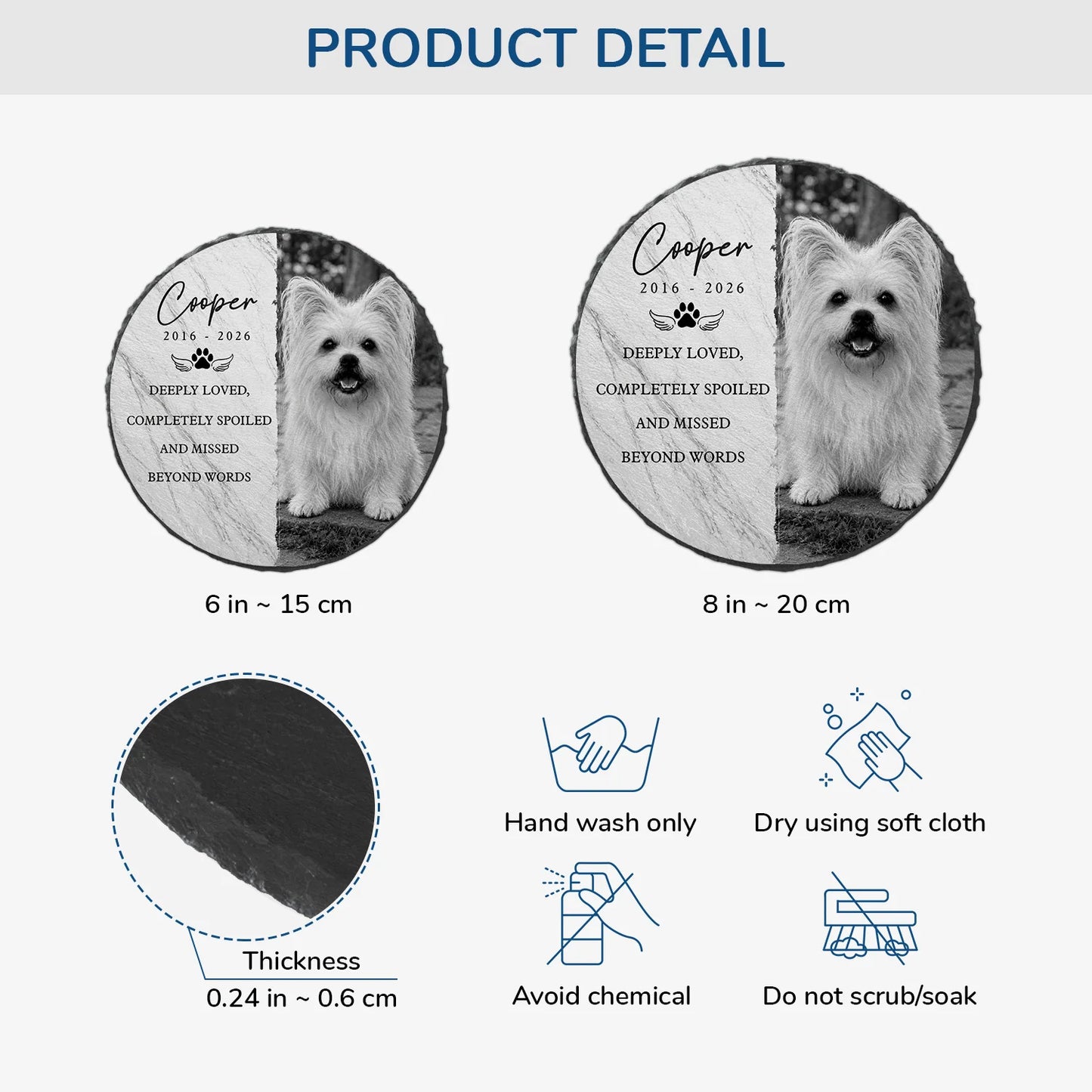 "Deeply Loved" Personalized Pet Memorial Stone - Custom Photo Keepsake Gift