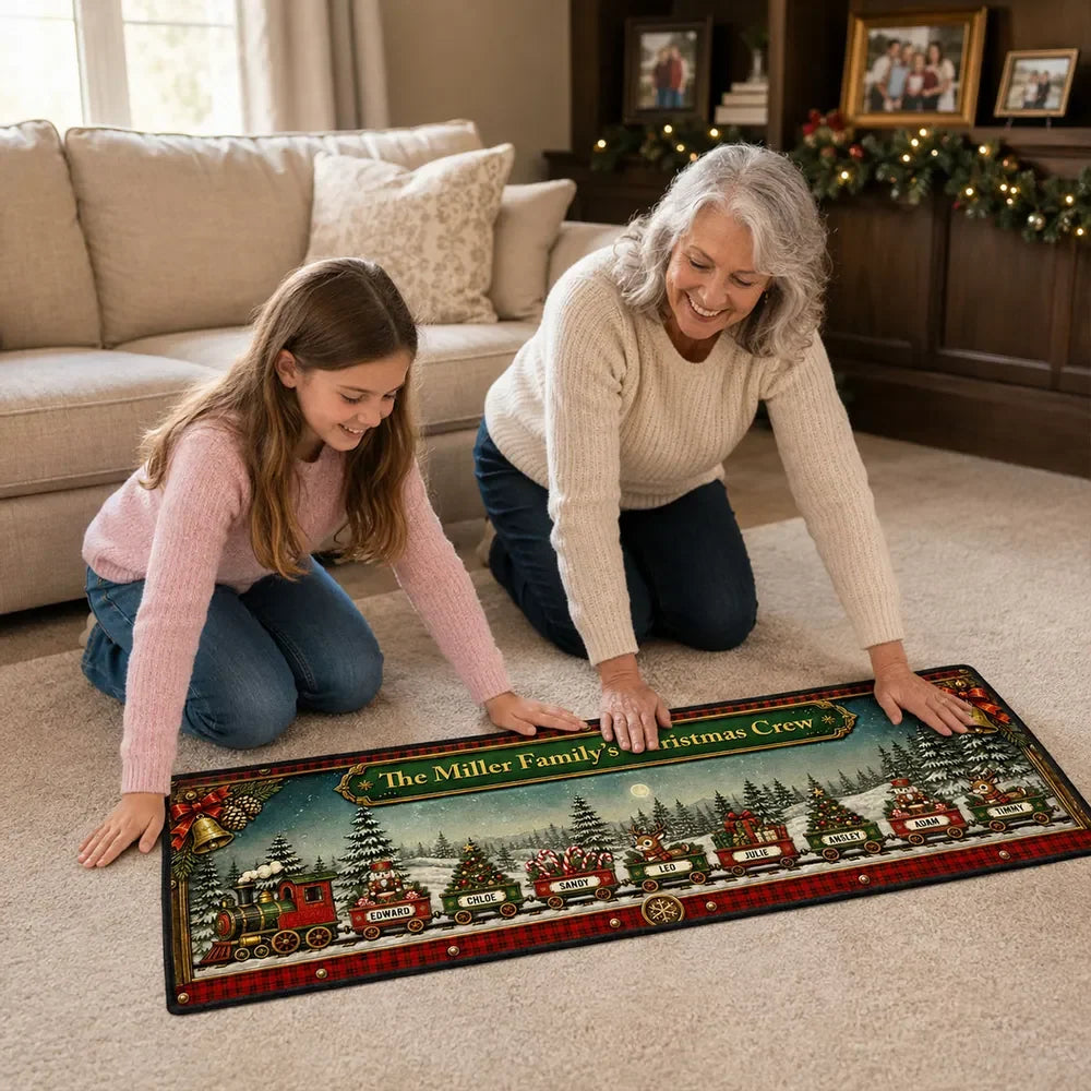 Christmas Crew Personalized Runner Rug - Custom Holiday Decor for Family