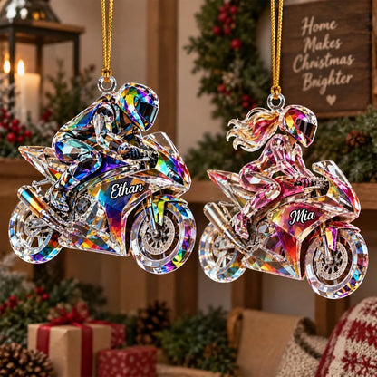 Crystal Style Personalized Motorcycle Ornament - Custom Sport Bike Name Keepsake