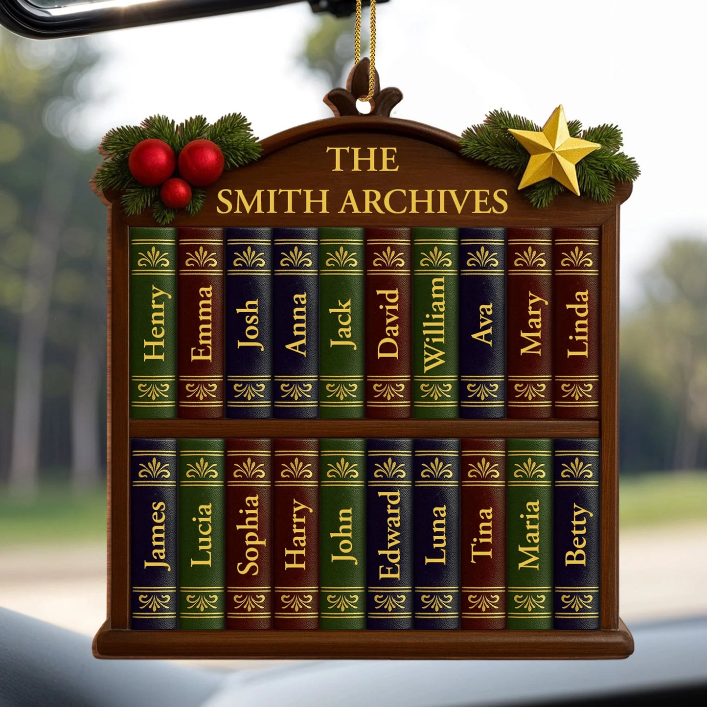 Custom Family Bookshelf Wooden Ornament - Personalized Christmas Decor Gift for Book Lovers