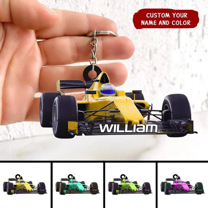 Personalized Race Car Acrylic Keychain - Custom Name Gift for Racing Fans