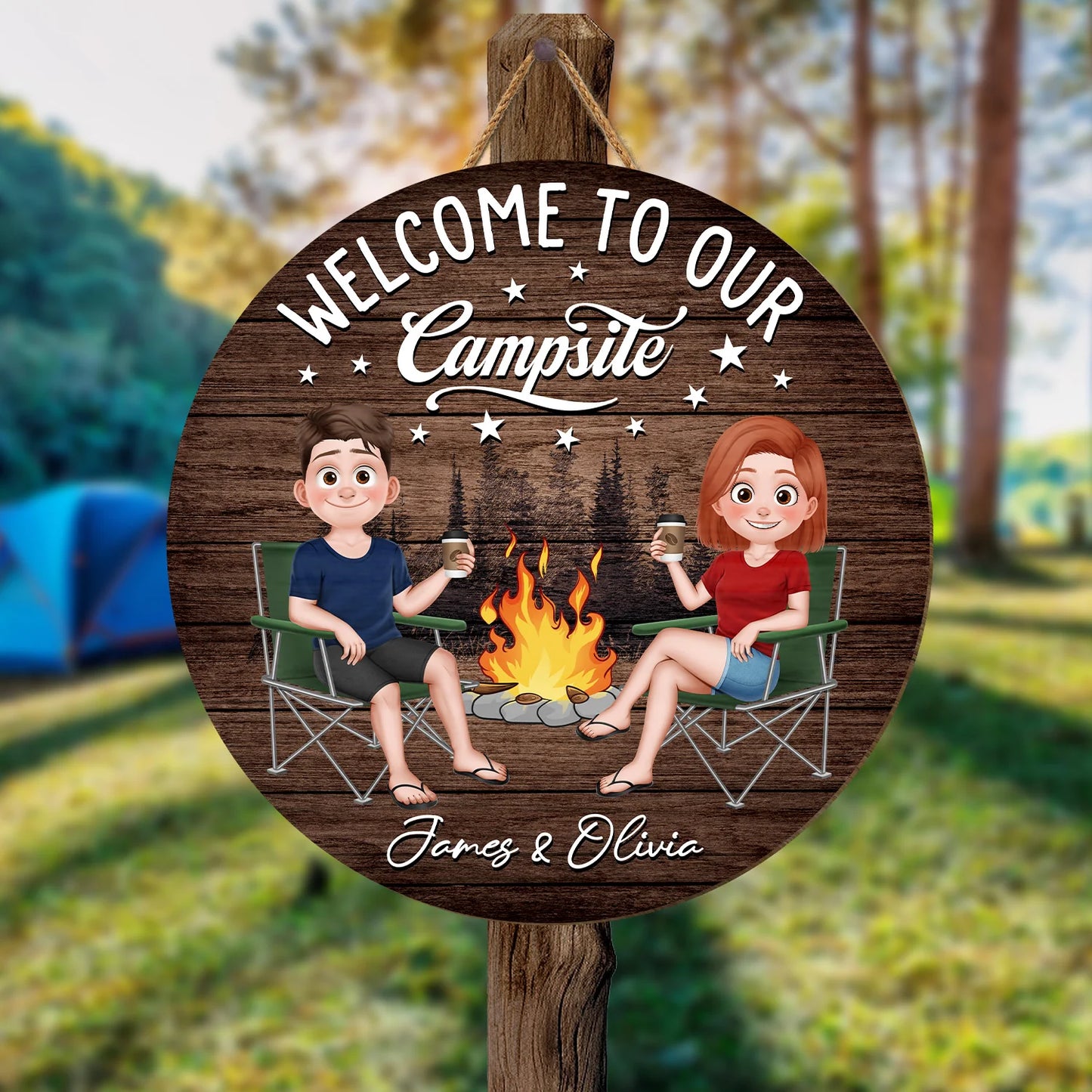 Custom Welcome To Our Campsite Wood Sign personalization view for Couples