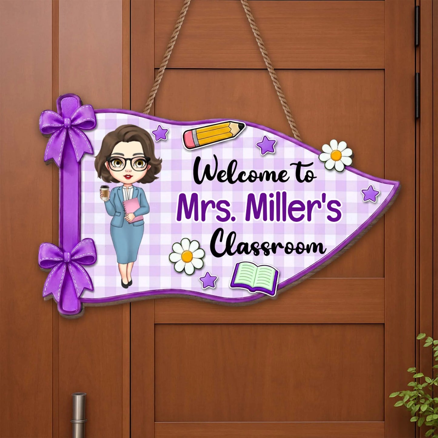 Wood Sign material and size view - Personalized Teacher Wood Sign