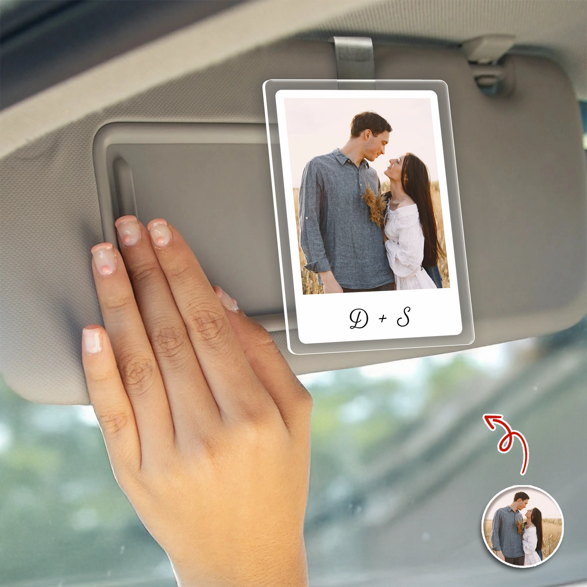 Custom Couple Photo & Initials Acrylic Car Visor Clip - Anniversary Gift for Boyfriend Girlfriend