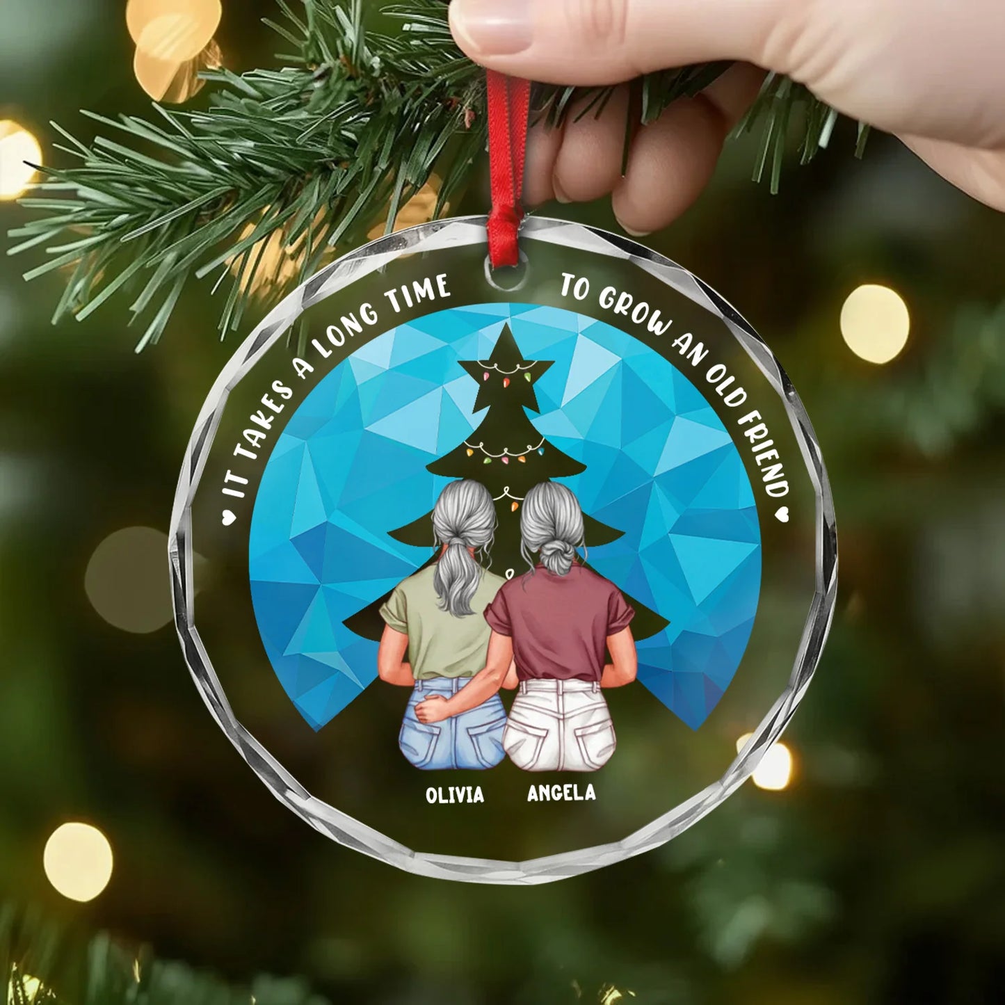 "To Grow An Old Friend" Custom Glass Ornament - Personalized Christmas Gift for Best Friends