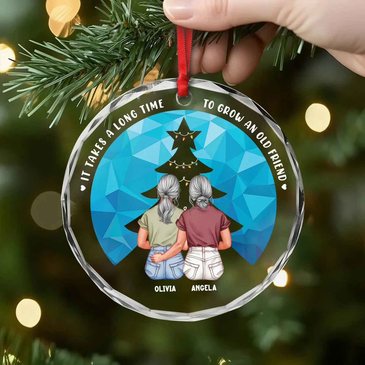 "To Grow An Old Friend" Custom Glass Ornament - Personalized Christmas Gift for Best Friends