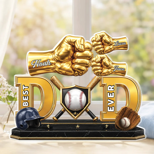 "Best Dad Ever" Personalized Baseball Acrylic Plaque - Custom Fist Bump Keepsake Gift