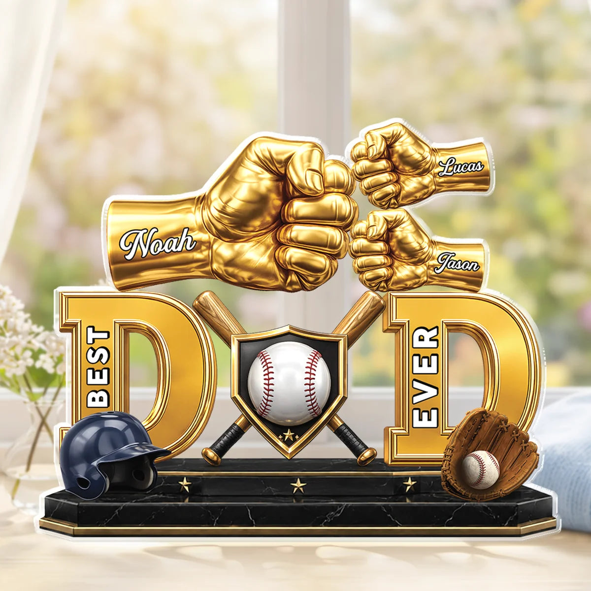 "Best Dad Ever" Personalized Baseball Acrylic Plaque - Custom Fist Bump Keepsake Gift