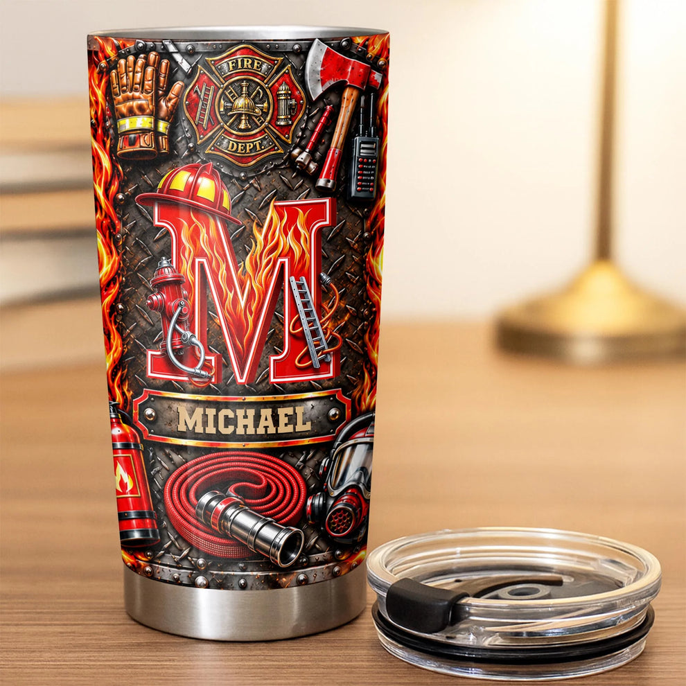 Personalized Firefighter Tumbler | Custom Fire Dept 20oz Travel Mug