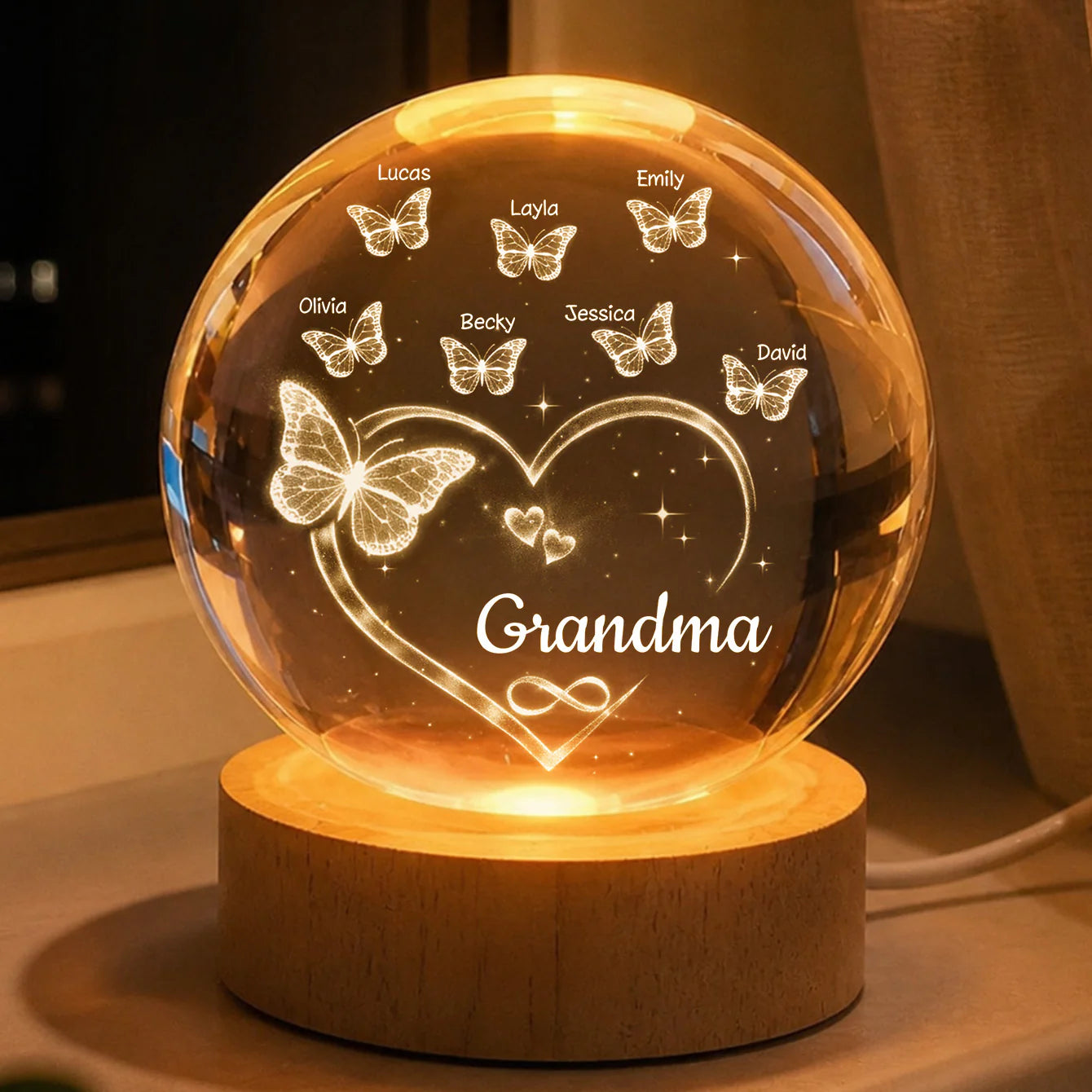 Night Light material and size view - Personalized Grandma Crystal Ball Led Night Light