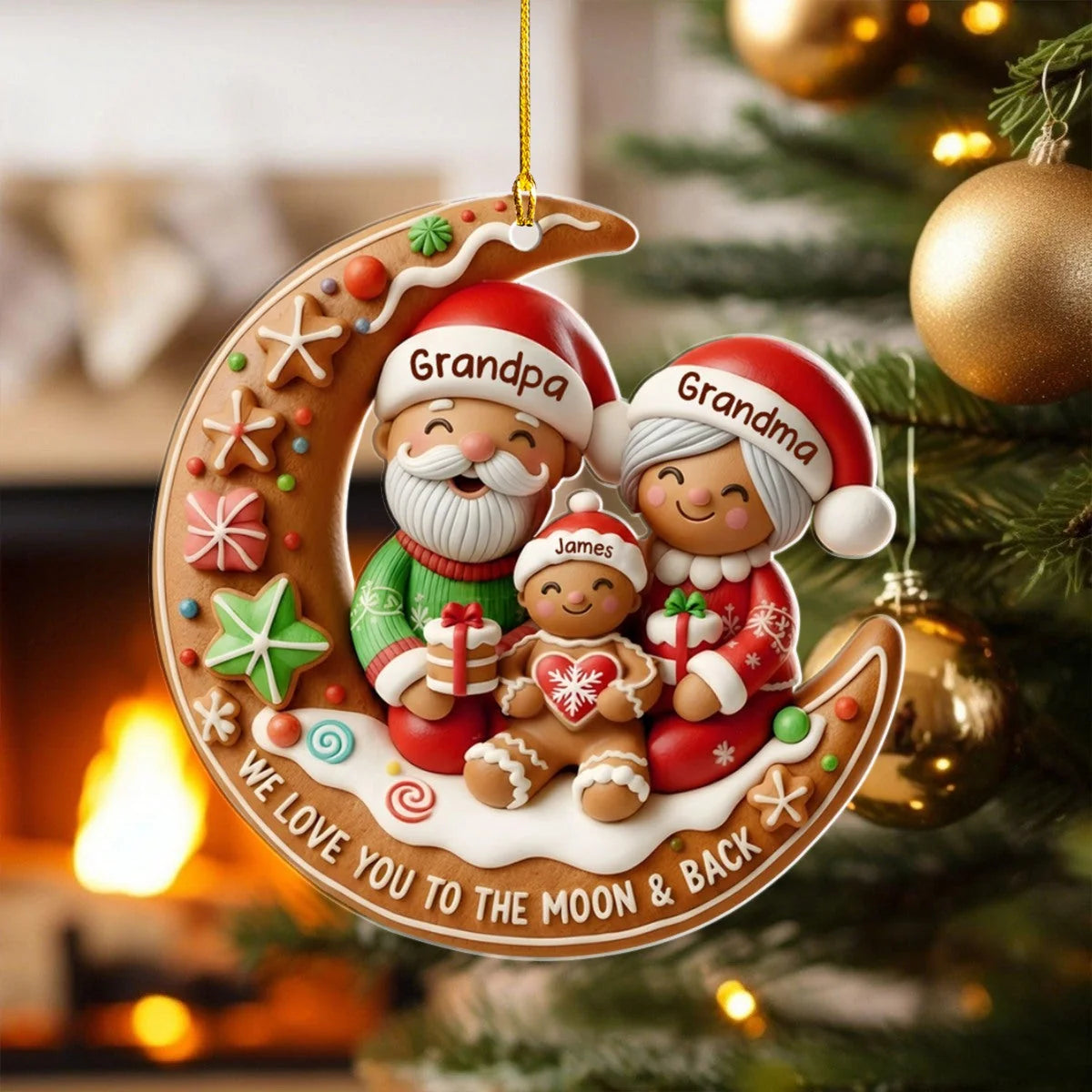 Love You to the Moon Custom Christmas Ornament - Personalized Acrylic Gift for Grandparents
