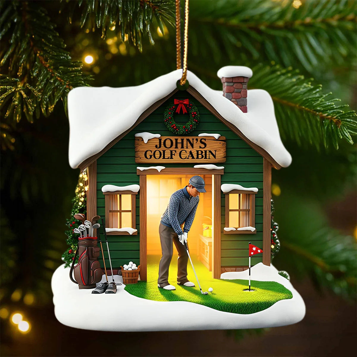 Golf Cabin Personalized Christmas Ornament - Custom Acrylic Golfer Keepsake Gift for Golf Lovers