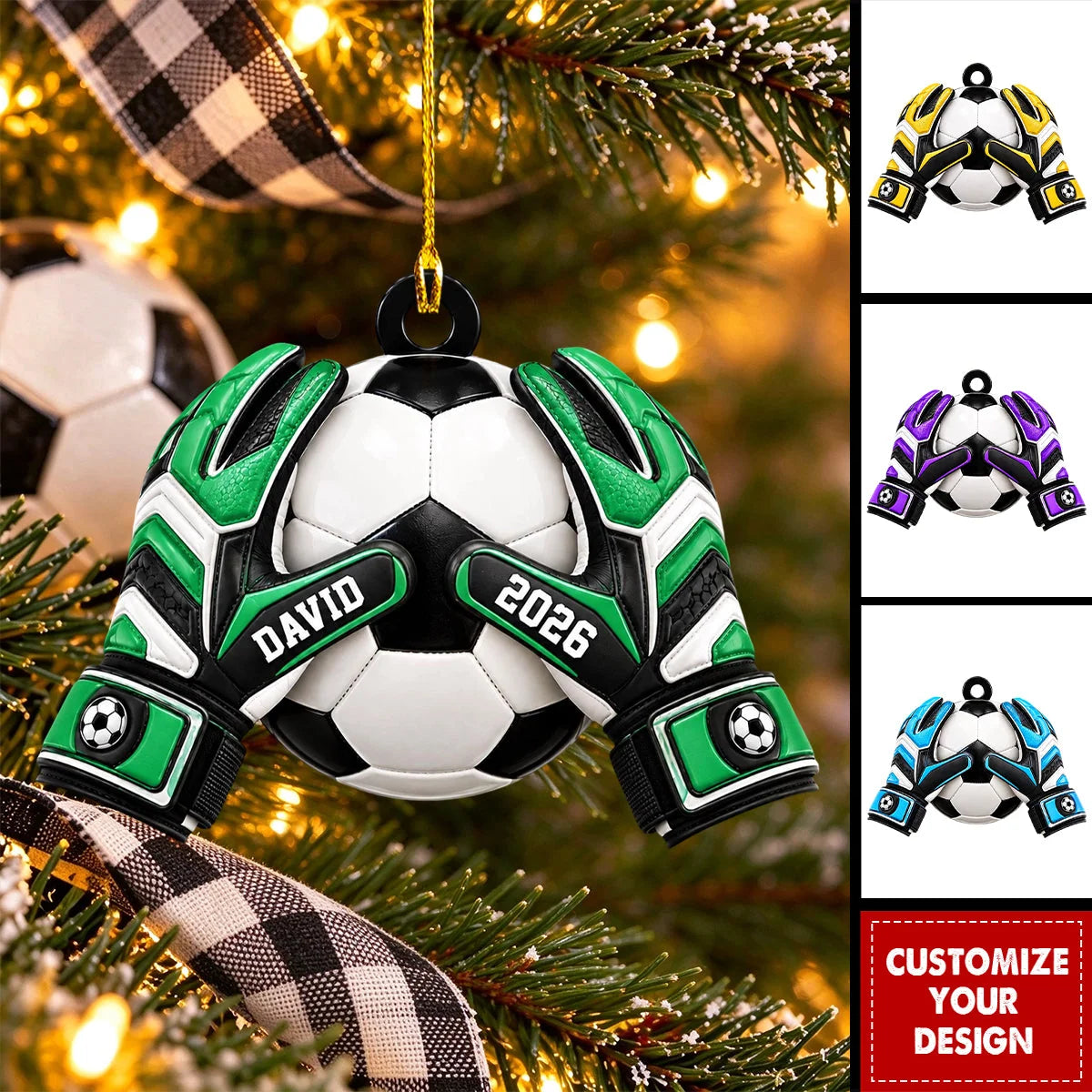 Custom Soccer Goalie Gloves Wooden Ornament - Personalized Christmas Keepsake Gift for Kids