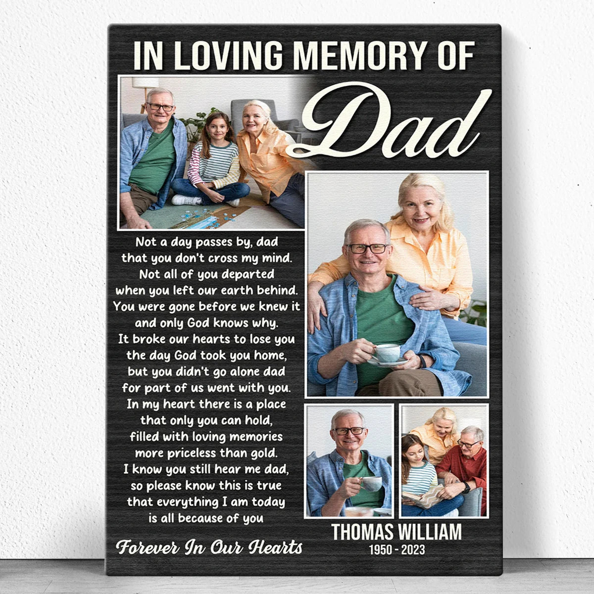 "In Loving Memory Of Dad" Personalized Canvas / Poster - Custom Wall Art Photo Collage Sympathy Gift
