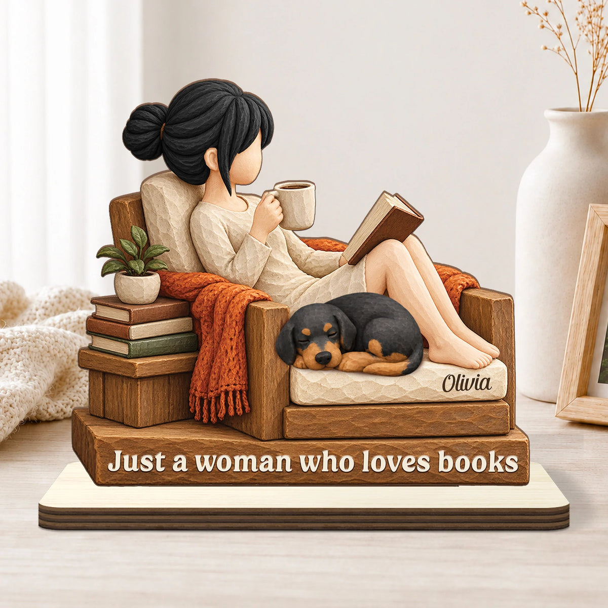 Just A Girl Who Loves Books - Personalized Wooden Plaque for Dog Lovers & Readers