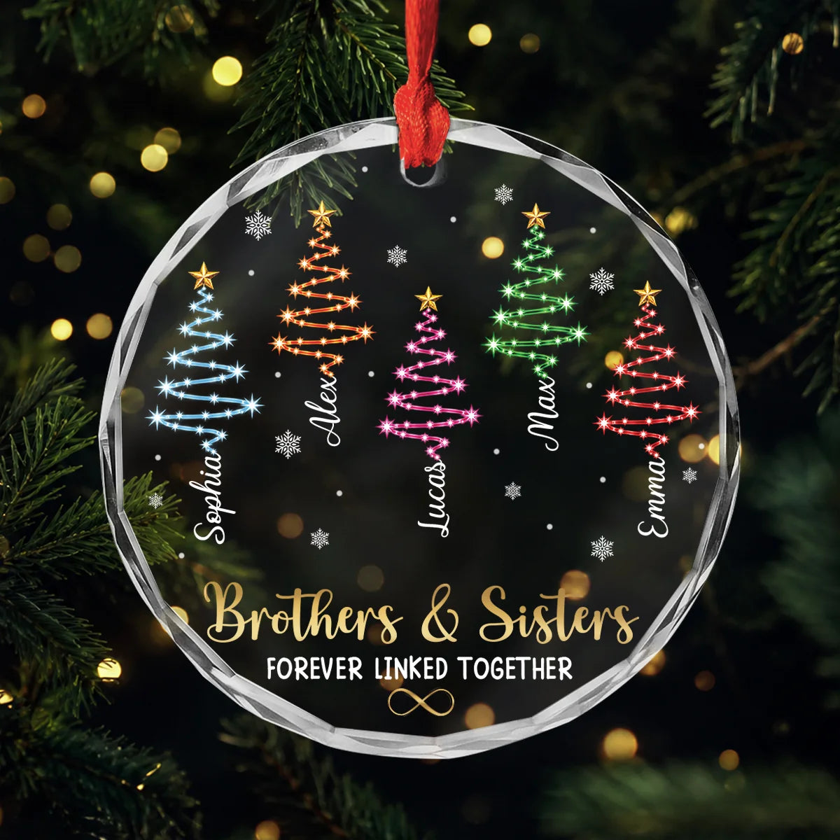 "Brothers & Sisters Forever Linked Together" Personalized Glass Ornament - Custom Sibling Christmas Keepsake