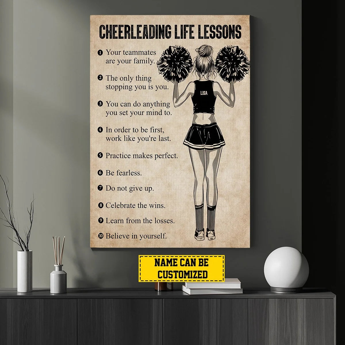 Cheerleading Life Lessons Custom Name Canvas / Poster - Personalized Wall Art Gift for Cheer Girl
