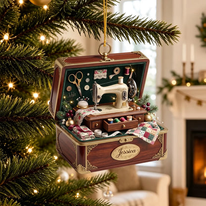 Personalized Vintage Sewing Studio Box Ornament - Custom Acrylic Keepsake Gift for Quilters