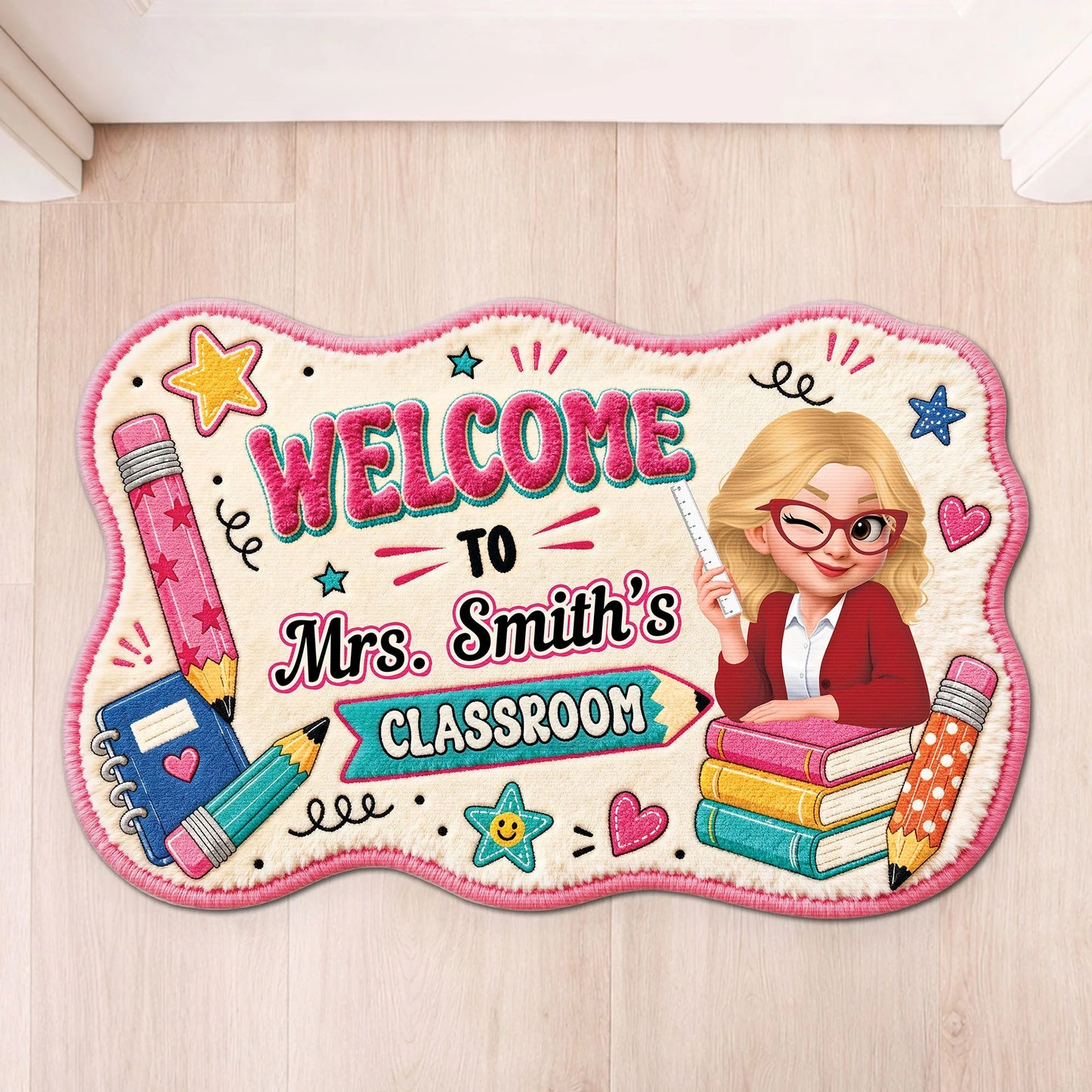 Custom Teacher Classroom Doormat for Teacher with personalized design details for meaningful gifting