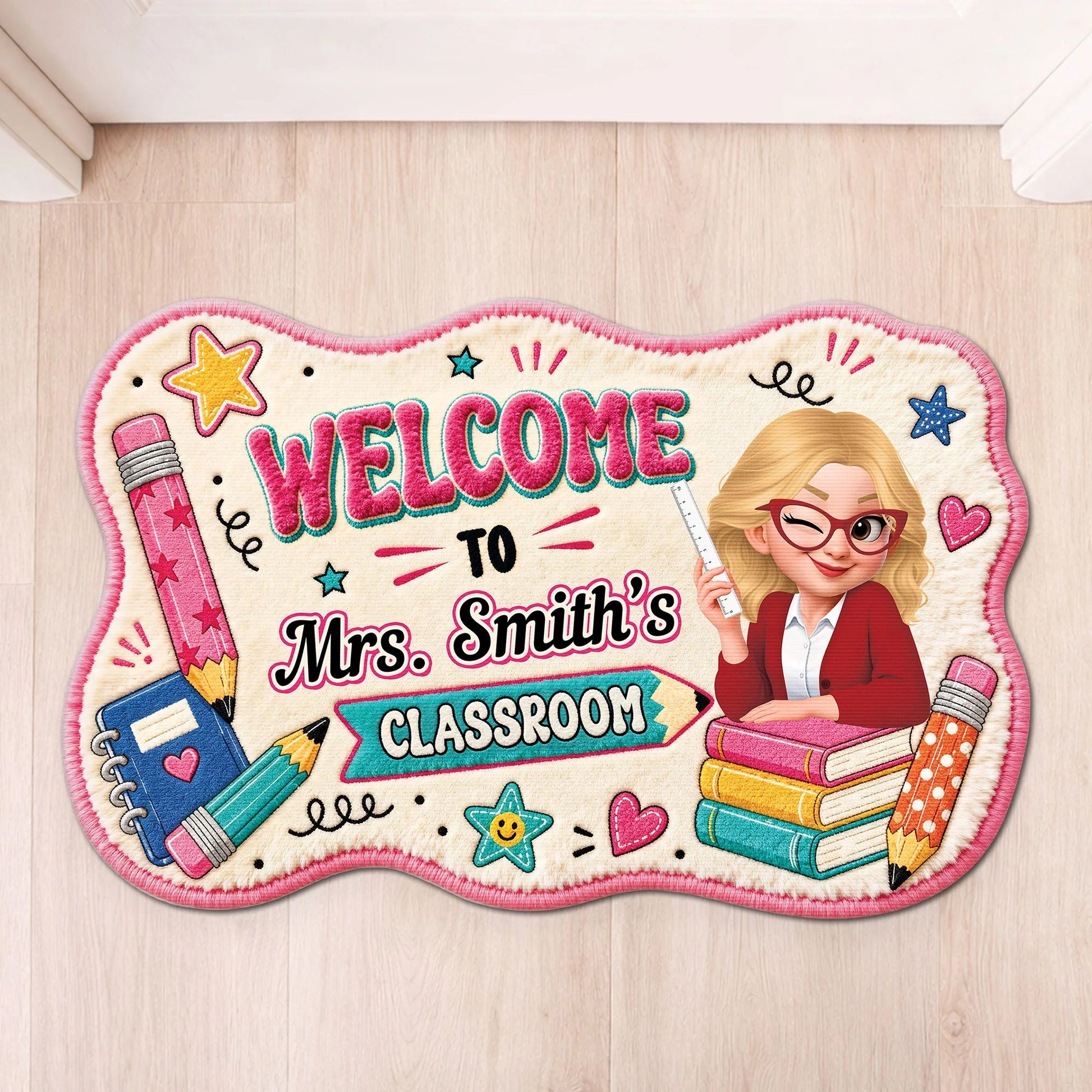 Custom Teacher Classroom Doormat for Teacher with personalized design details for meaningful gifting