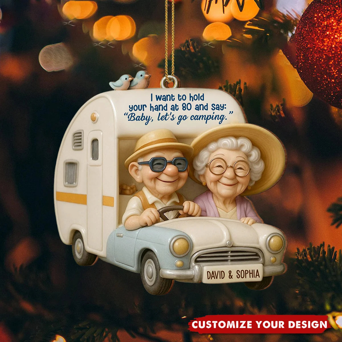 Hold Your Hand At 80 Personalized Wooden Ornament - Camping Gift for Elderly Couples