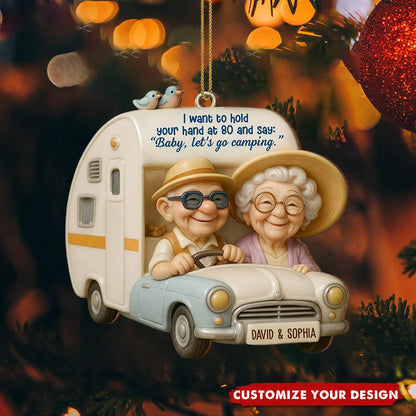 Hold Your Hand At 80 Personalized Wooden Ornament - Camping Gift for Elderly Couples