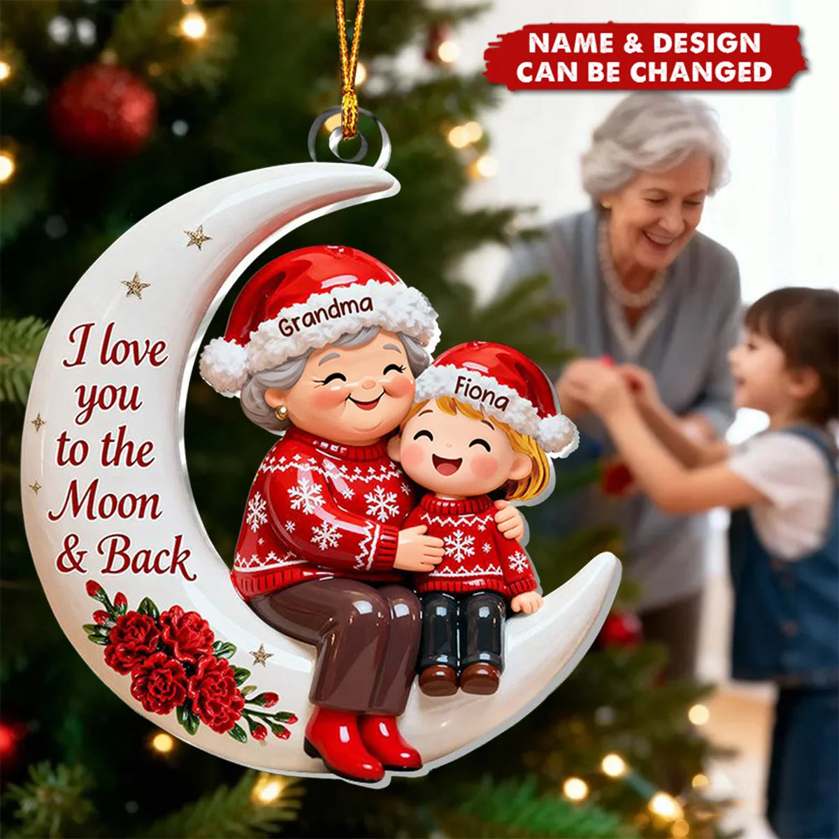 I Love You To The Moon & Back - Personalized Grandma Acrylic Ornament Christmas Gift