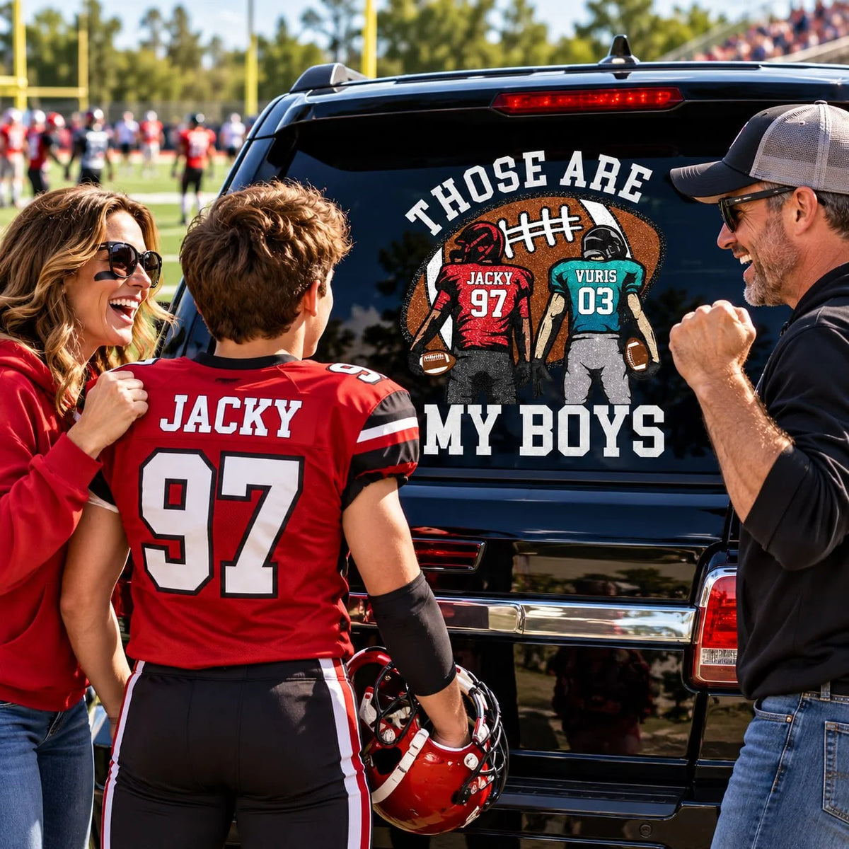 Those Are My Boys Personalized Football Car Decal - Custom Player Name & Number Sticker Gift for Sports Mom Dad