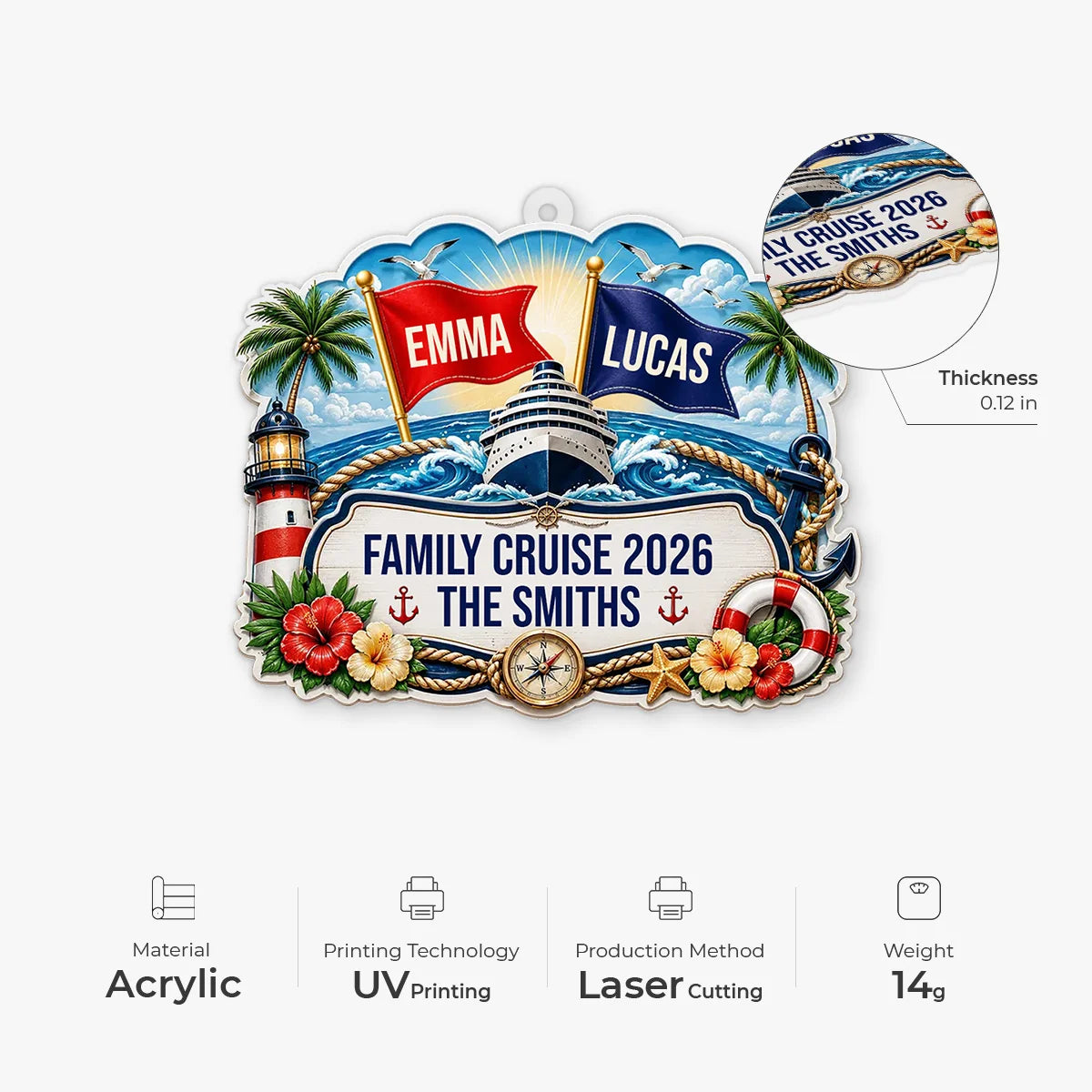 Family Cruise 2026 Personalized Acrylic Ornament - Custom Keepsake Gift for Family