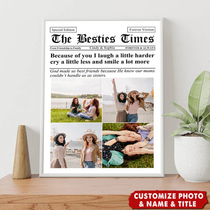 Personalized best friend photo canvas with custom newspaper design and uploaded picture for friendship gift image 6