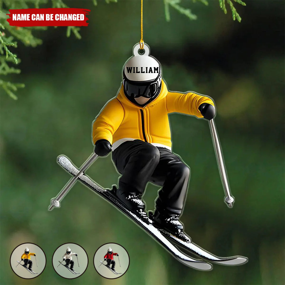 Fun Skiing Personalized Name Ski Ornament - Custom Winter Sports Acrylic Christmas Gift