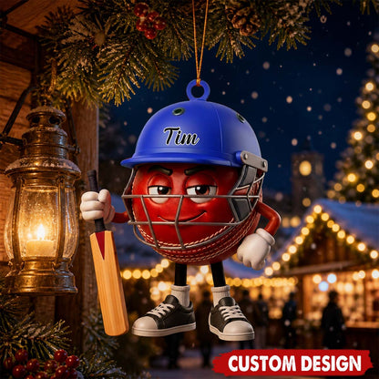 Personalized Cricket Mascot Acrylic Ornament - Custom Name Sports Keepsake Gift for Cricket Lovers