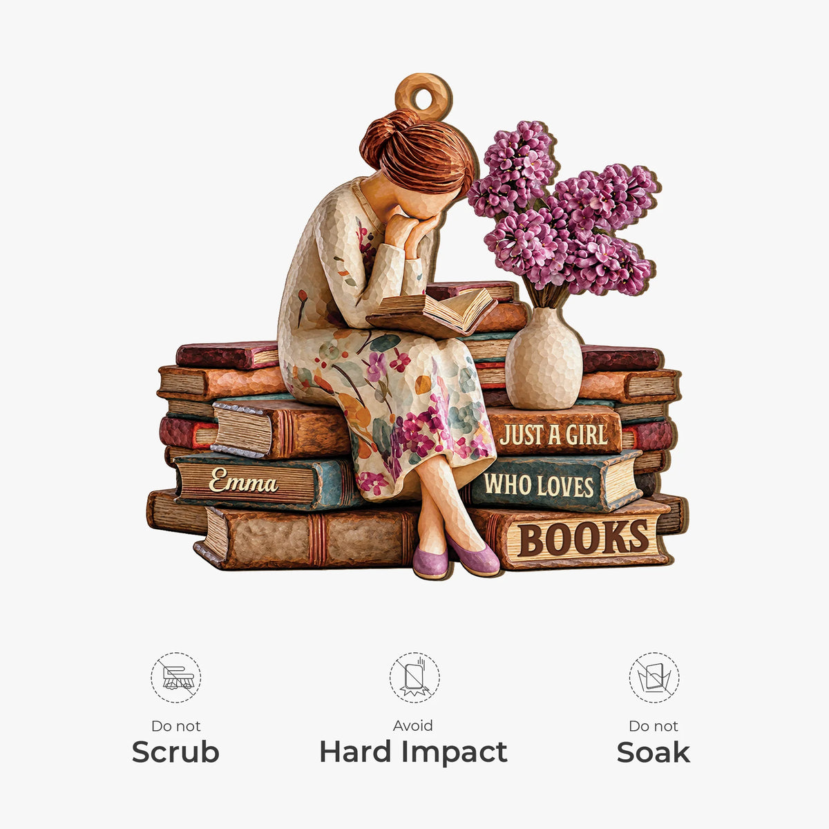"Just A Girl Who Loves Books" Personalized Wooden Ornament - Reader Keepsake Christmas Gift for Book Lovers