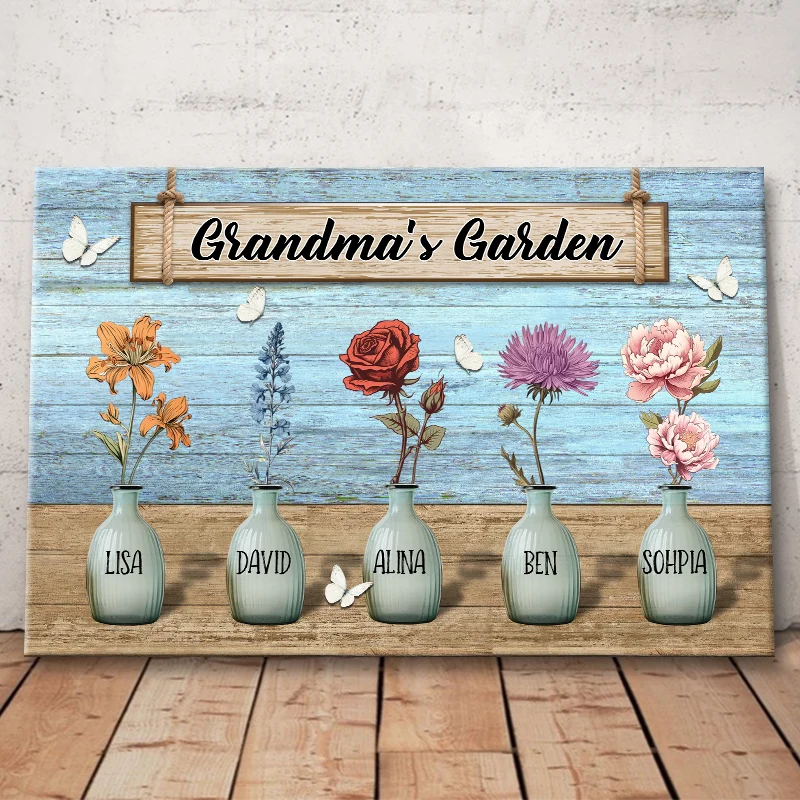 Grandma's Garden Custom Birth Month Flower Canvas / Poster - Personalized Gift for Grandma