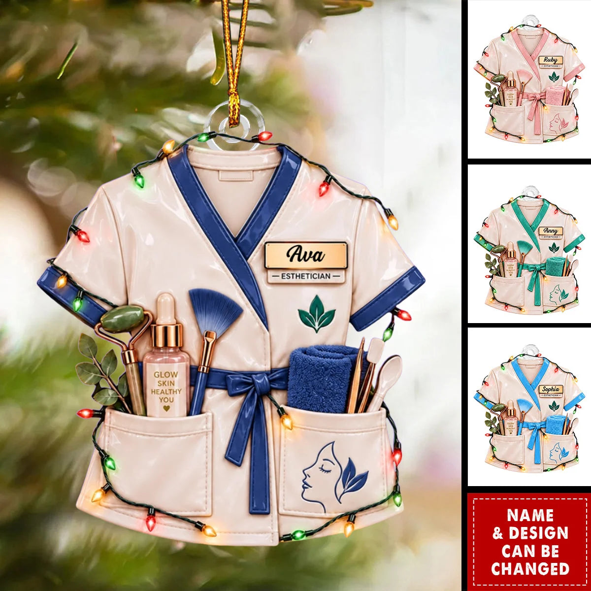 Custom Esthetician Uniform Acrylic Ornament - Personalized Skincare Spa Gift for Christmas