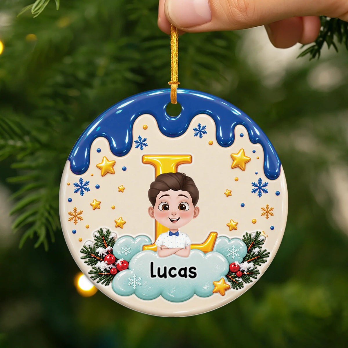Custom Kids Christmas Alphabet Keepsake - Personalized Ceramic Ornament for Son Daughter Holiday Decor