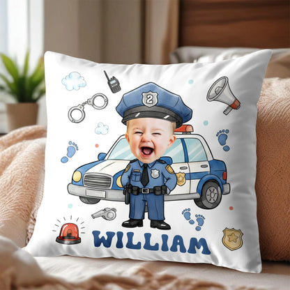 Celebrate Your Little Hero Personalized Kids Police Officer Photo Pillow - Custom Gift Decor