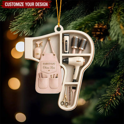 Hairstylist Custom Name Wooden Ornament - Personalized Christmas Gift for Hair Salon