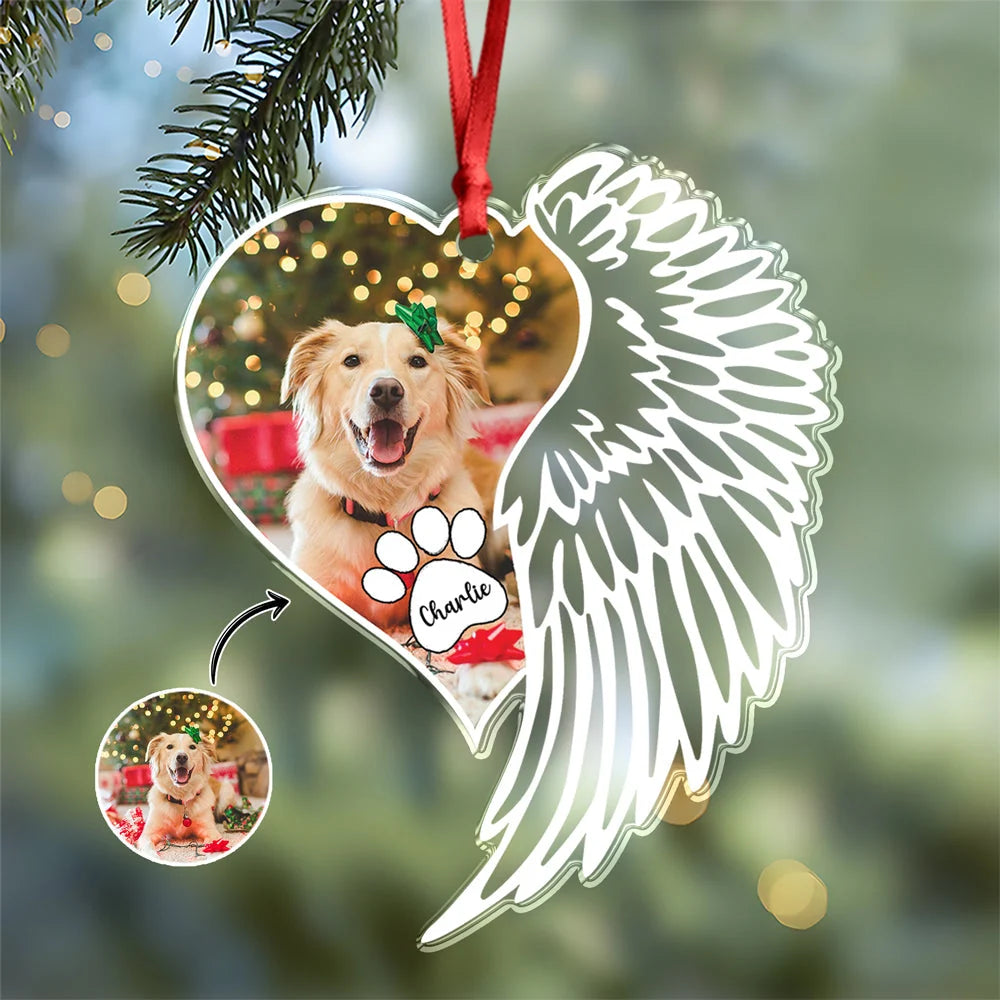 Custom Photo Dog Memorial Wing Personalized Acrylic Ornament - Christmas Keepsake for Dog Lovers